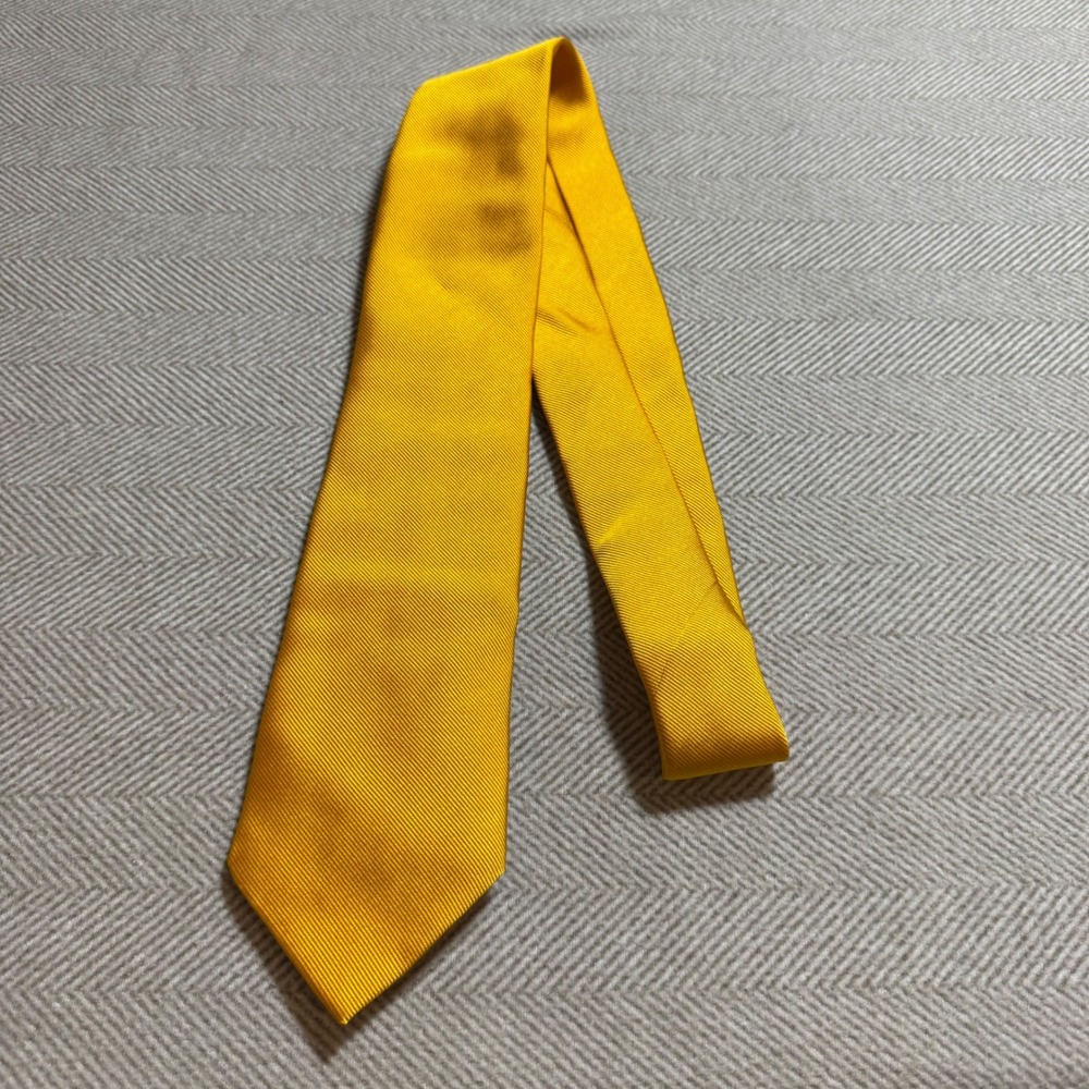 Ben Silver Charleston Gold Yellow Ribbed Silk Tie Handmade in England Purple Tip